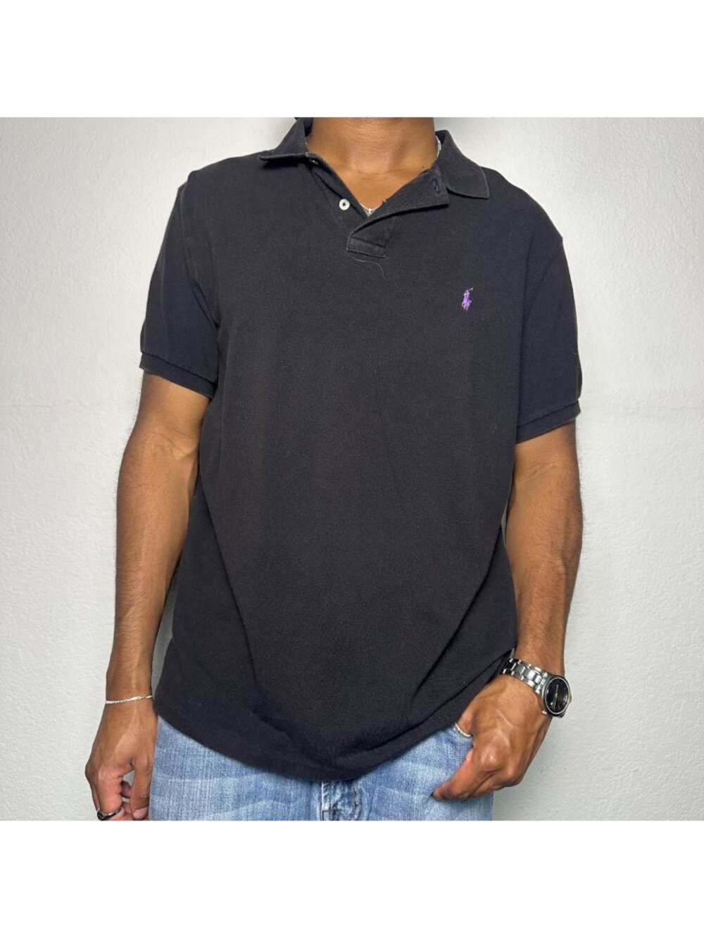 Polo Ralph Lauren Men XL Shirt Short Sleeve Black Purple Pony Preppy Streetwear